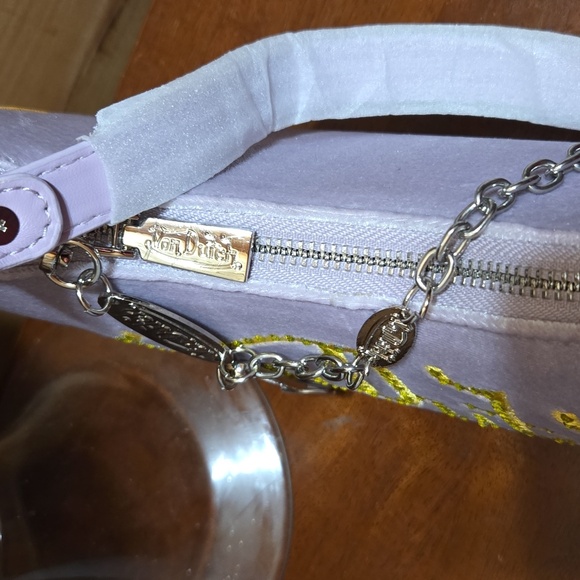 Von Dutch Velvet Purple Rhinestone Shoulder Bag NWT - Picture 4 of 6